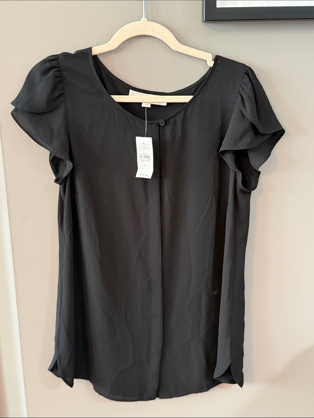 NWT. LOFT Black Short-Sleeve Blouse. Small